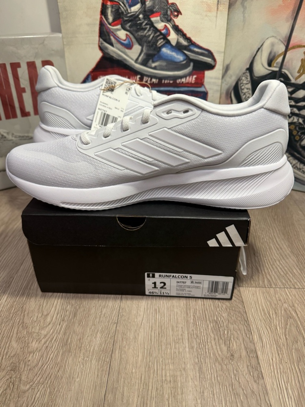 New adidas Runfalcon 5 Triple White Running Shoes Sneakers Size 11.5 Men - Picture 5 of 13